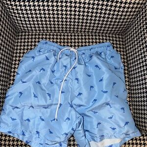 SHEIN Light Blue Dolphin Print Swim Trunks